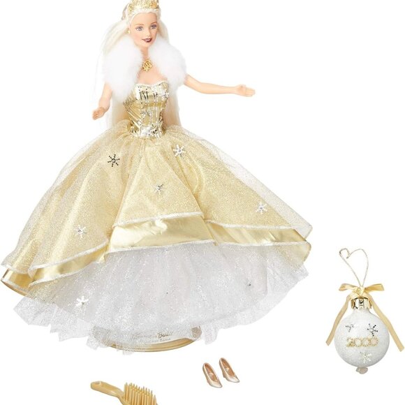 2000 Edition Celebration Barbie Doll Gold & White Glitter Ball Gown - Picture 3 of 3